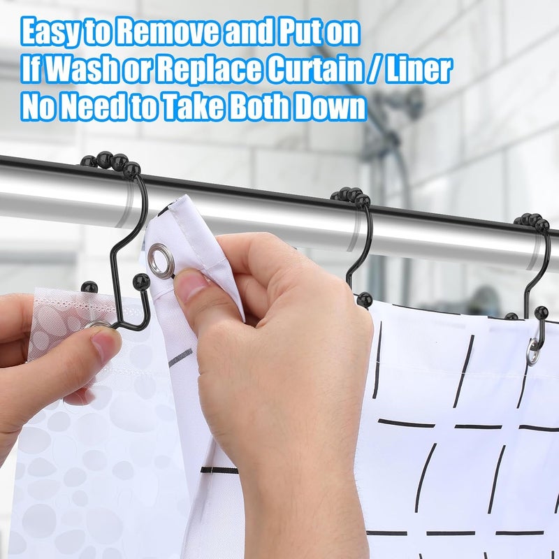 LifHap Shower Curtain Hooks,Double Sided Black Shower Curtain Hooks Rust Proof,Set of 12 Stainless Steel Shower Hooks for Both Curtain and Liner,Chrome - Image 4